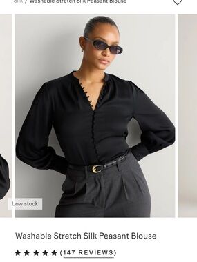 Quince Washable Stretch Silk Peasant Blouse